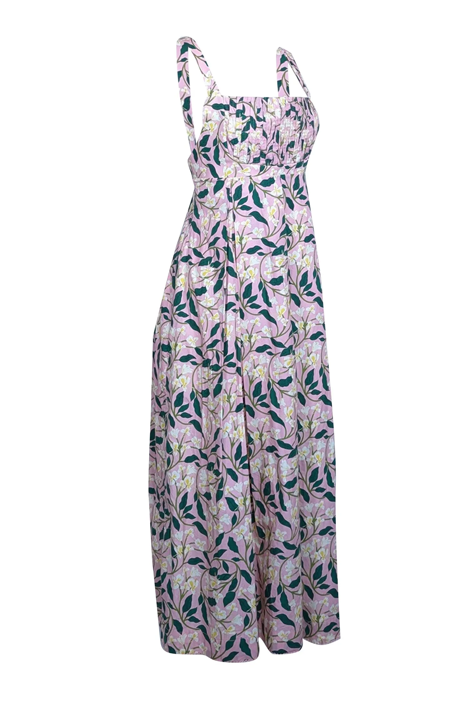 Agua by Agua Bendita - Pink w/ Green & Yellow Floral Print Pleated Midi Dress Sz L