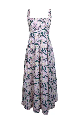 Agua by Agua Bendita - Pink w/ Green & Yellow Floral Print Pleated Midi Dress Sz L