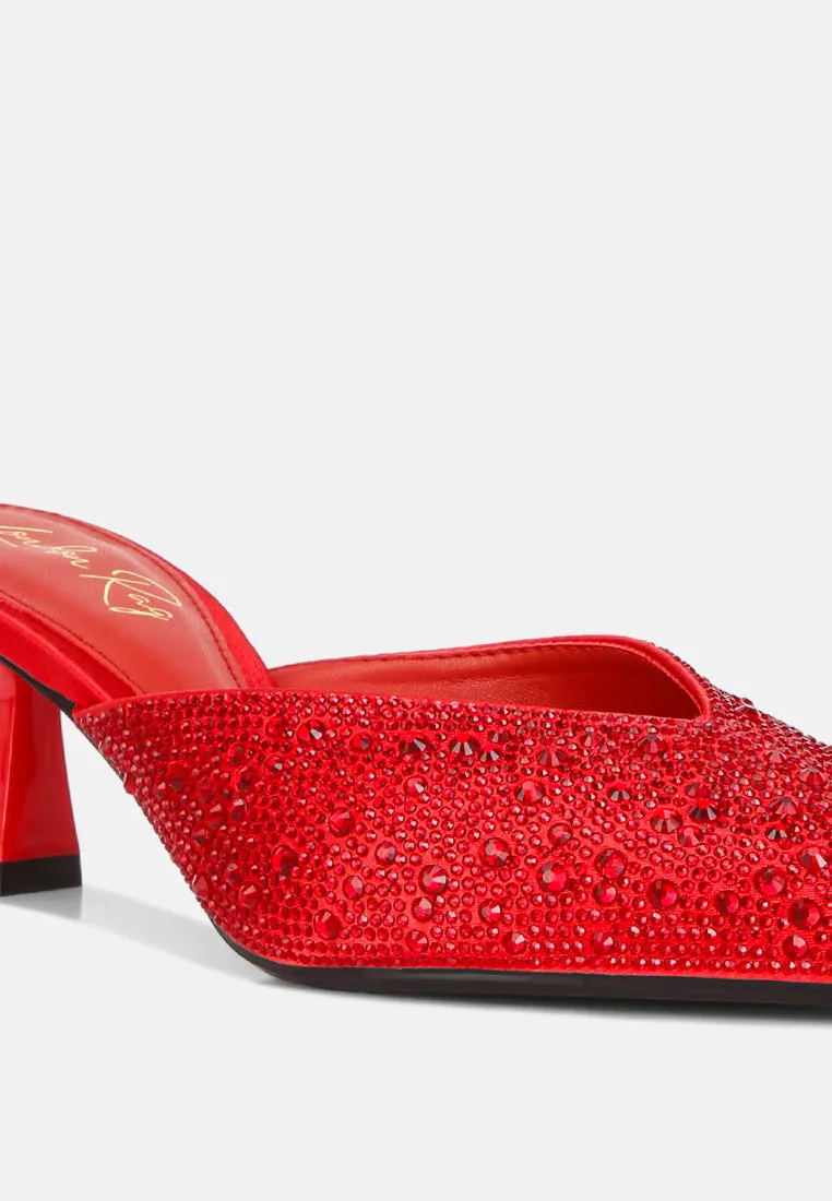 Aldora Rhinestones Embellished Satin Mules By RAG