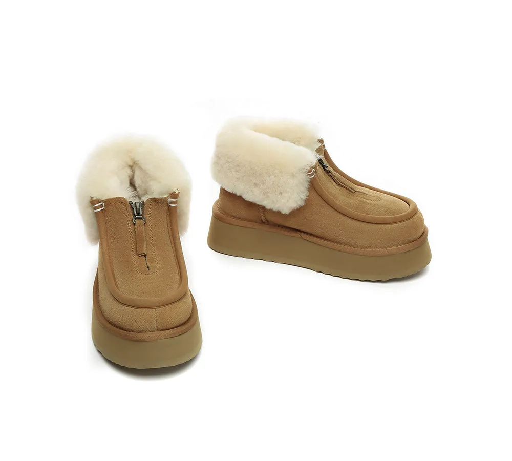 AUSTRALIAN SHEPHERD® UGG Boots Sheepskin Wool Collar Zipper Platform Ankle Boots