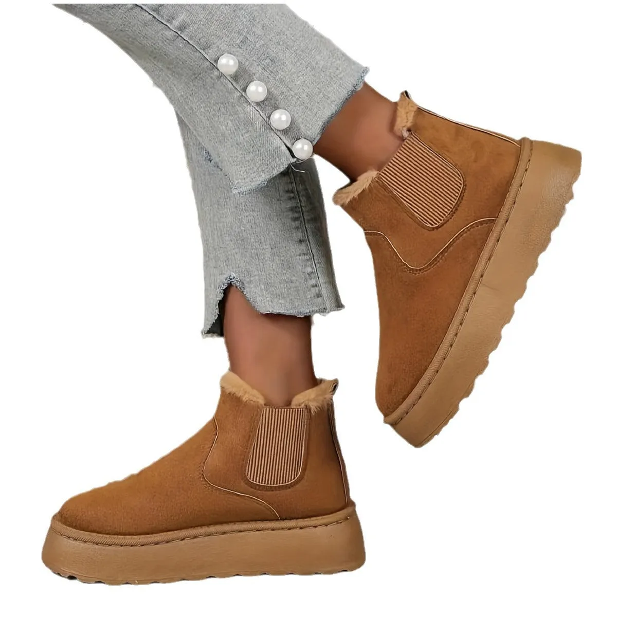 Bootara 2025 Autumn/Winter Women's New Arrivals Thick-Soled Snow Boots with Fur Lining, Round Toe Slip-On Cotton Boots