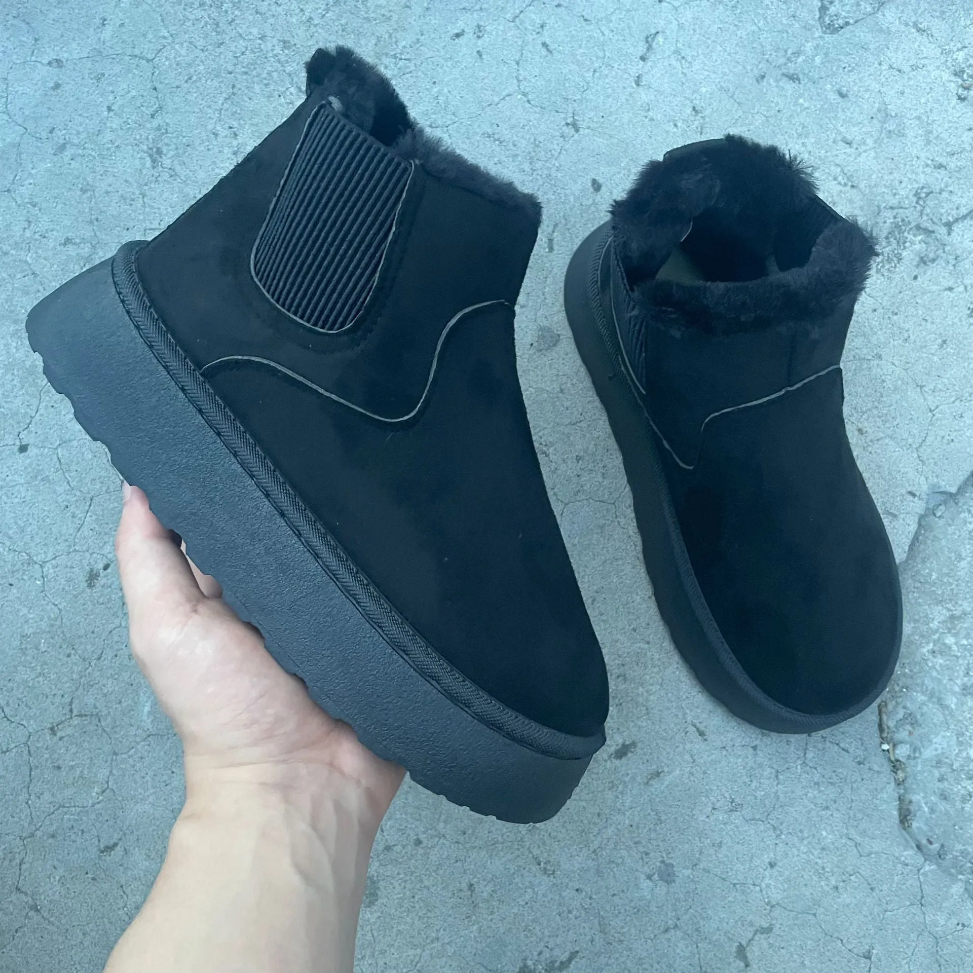 Bootara 2025 Autumn/Winter Women's New Arrivals Thick-Soled Snow Boots with Fur Lining, Round Toe Slip-On Cotton Boots