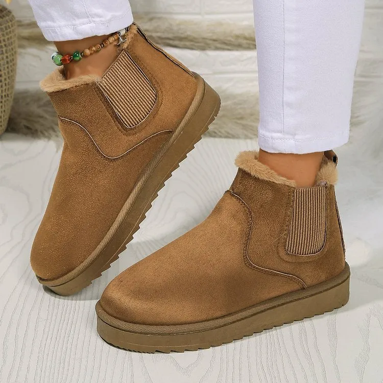 Bootara 2025 Autumn/Winter Women's New Arrivals Thick-Soled Snow Boots with Fur Lining, Round Toe Slip-On Cotton Boots