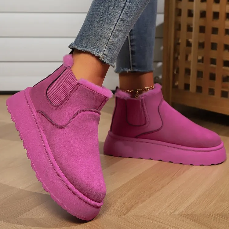 Bootara 2025 Autumn/Winter Women's New Arrivals Thick-Soled Snow Boots with Fur Lining, Round Toe Slip-On Cotton Boots