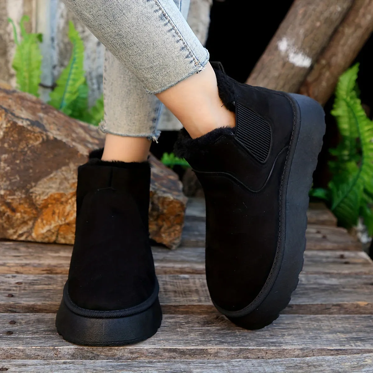 Bootara 2025 Autumn/Winter Women's New Arrivals Thick-Soled Snow Boots with Fur Lining, Round Toe Slip-On Cotton Boots