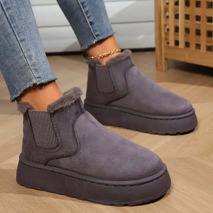 Bootara 2025 Autumn/Winter Women's New Arrivals Thick-Soled Snow Boots with Fur Lining, Round Toe Slip-On Cotton Boots