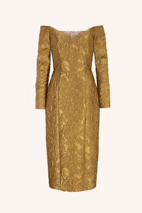 Burleigh Dress in Gold Lurex Metallic Jacquard