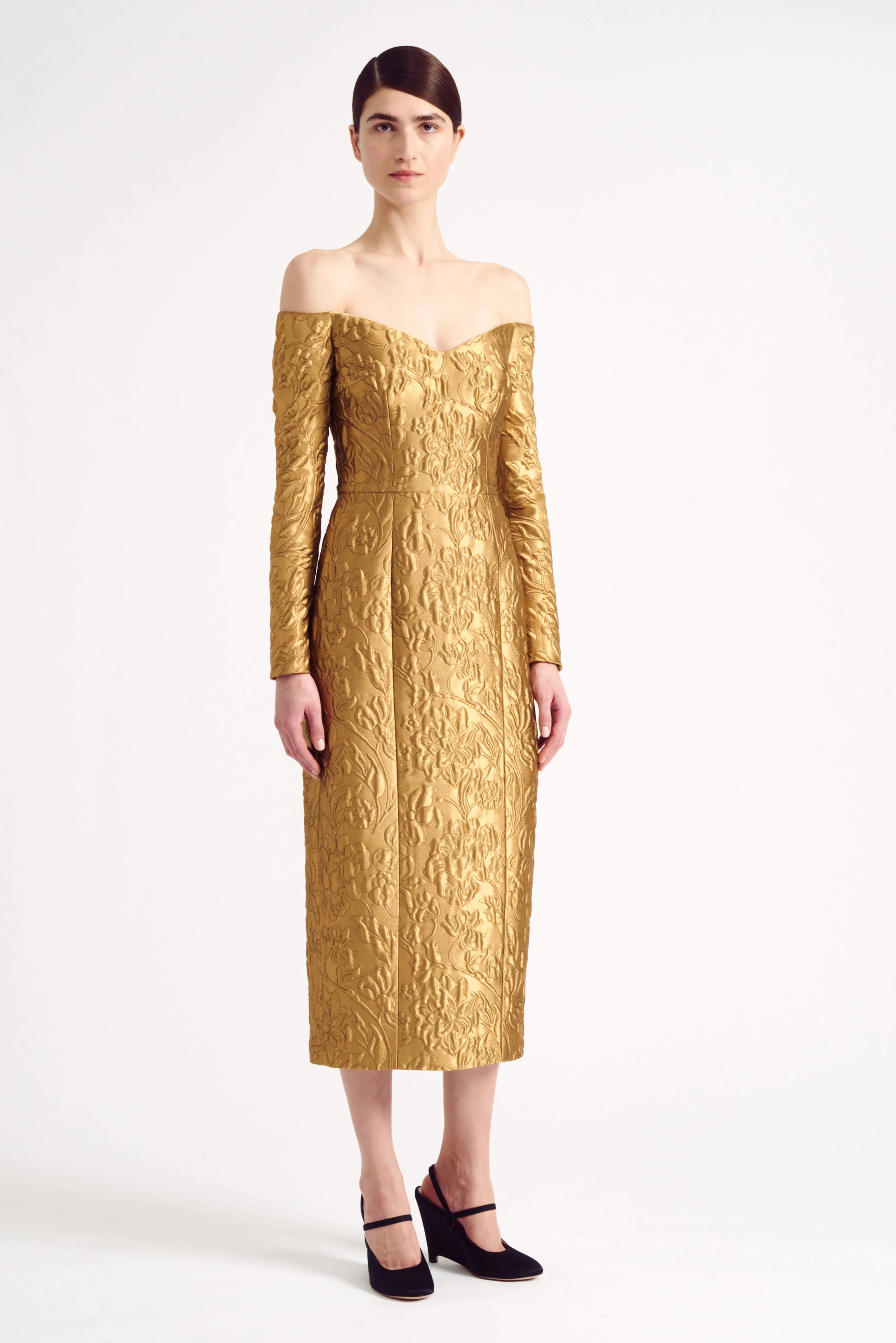 Burleigh Dress in Gold Lurex Metallic Jacquard