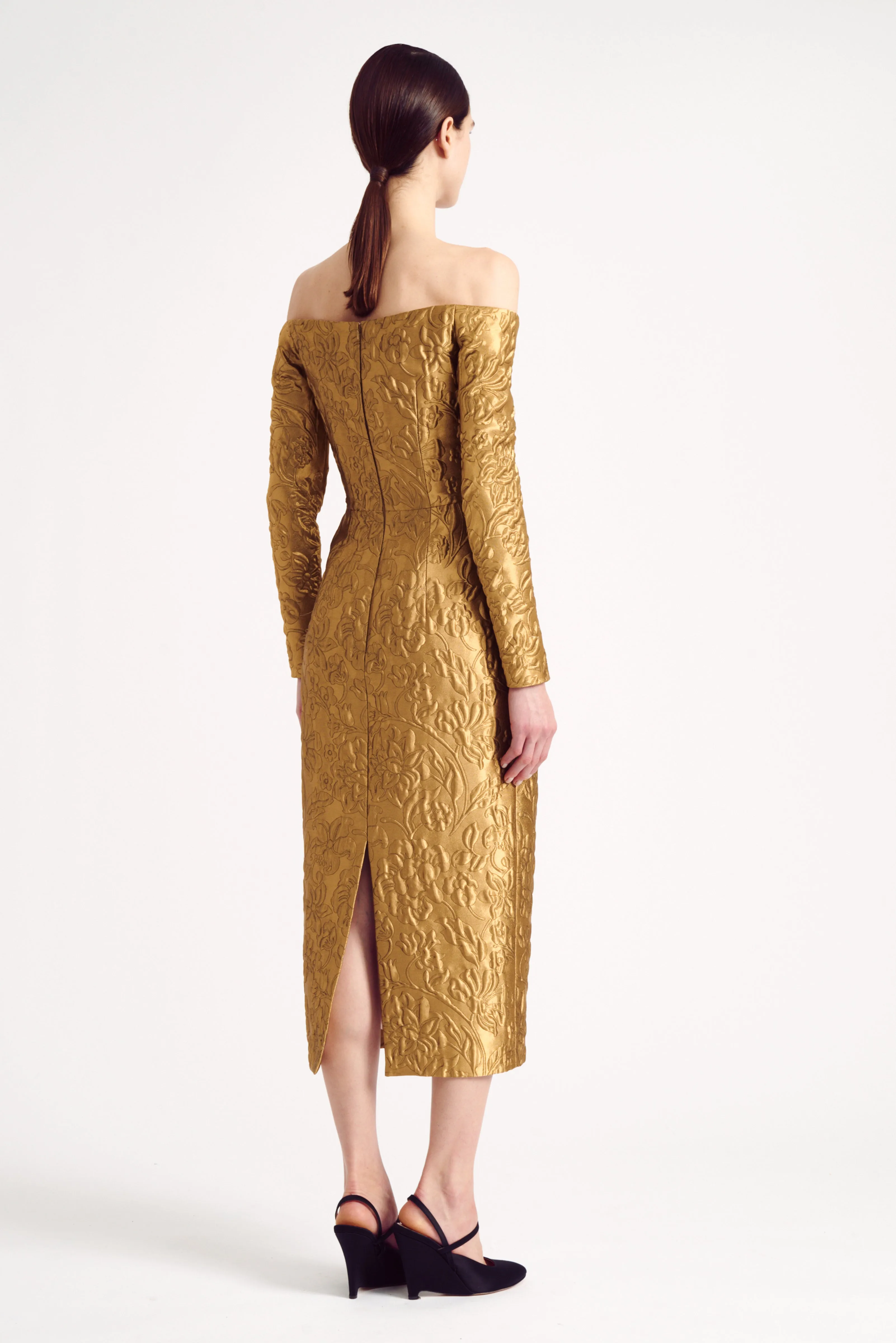 Burleigh Dress in Gold Lurex Metallic Jacquard
