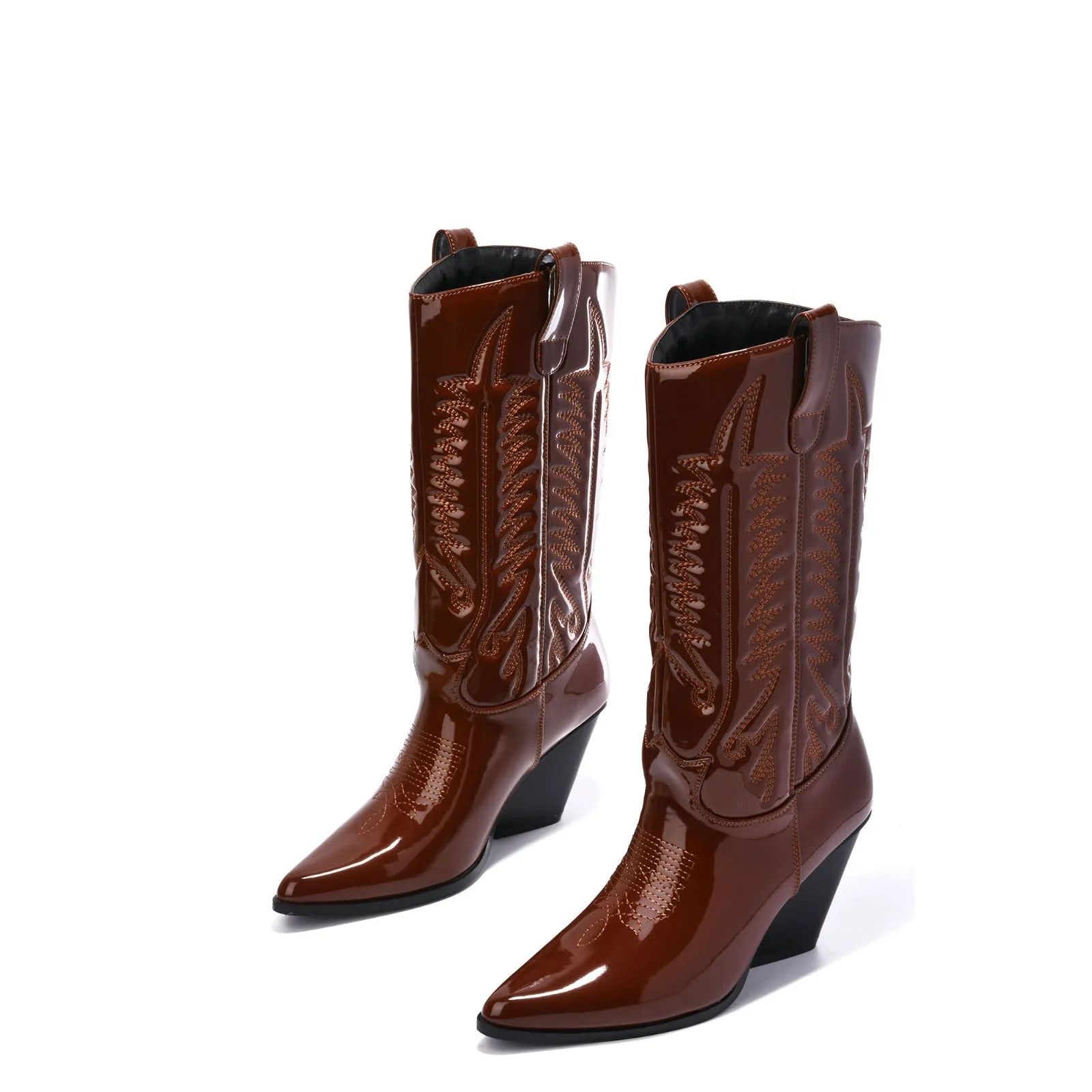 Cape Robbin Southern Belle Western Tall Shaft Pointed Toe Block Heel Cowboy Boot (8, BROWN)