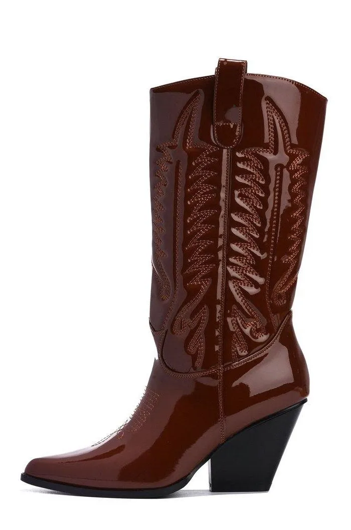 Cape Robbin Southern Belle Western Tall Shaft Pointed Toe Block Heel Cowboy Boot (8, BROWN)