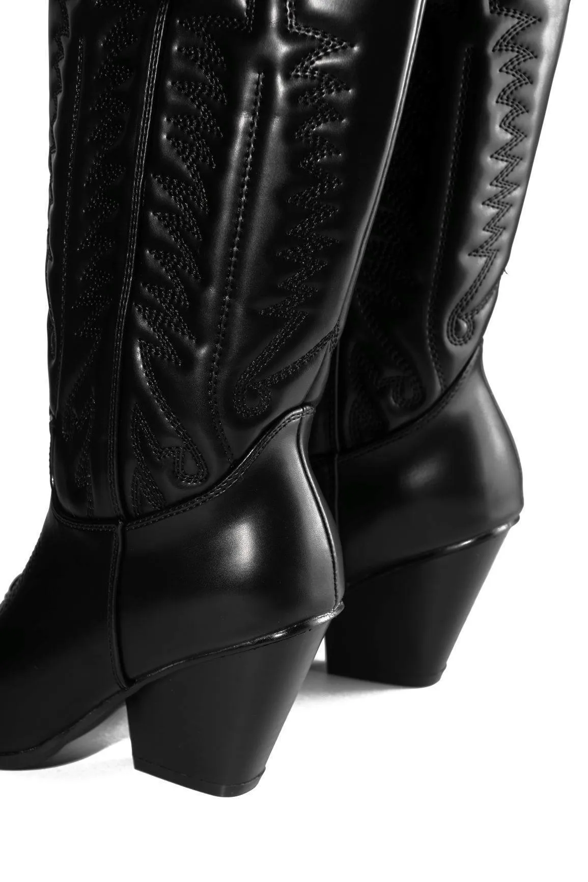 Cape Robbin Southern Belle Western Tall Shaft Pointed Toe Block Heel Cowboy Boot (9, BLACK)