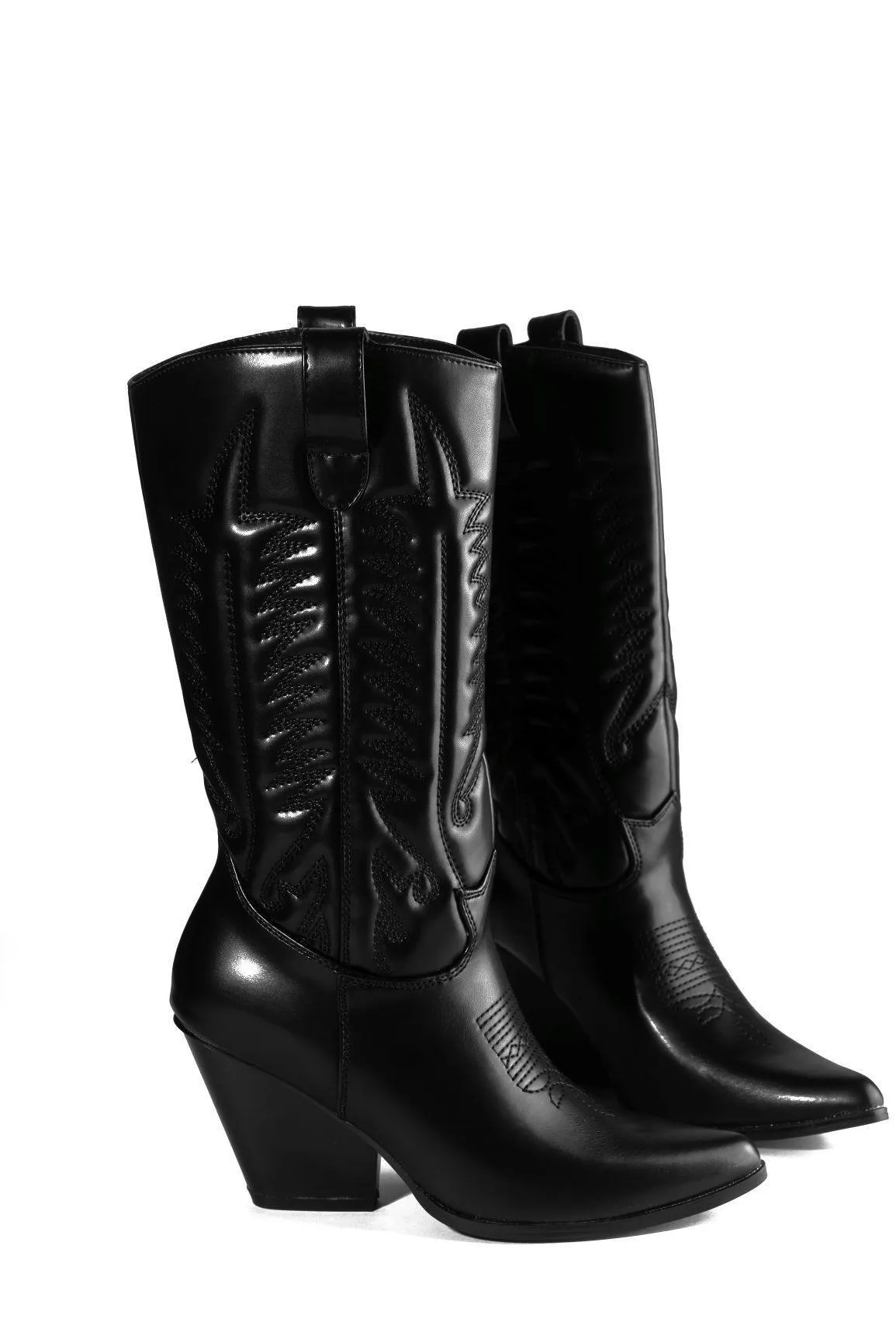 Cape Robbin Southern Belle Western Tall Shaft Pointed Toe Block Heel Cowboy Boot (9, BLACK)