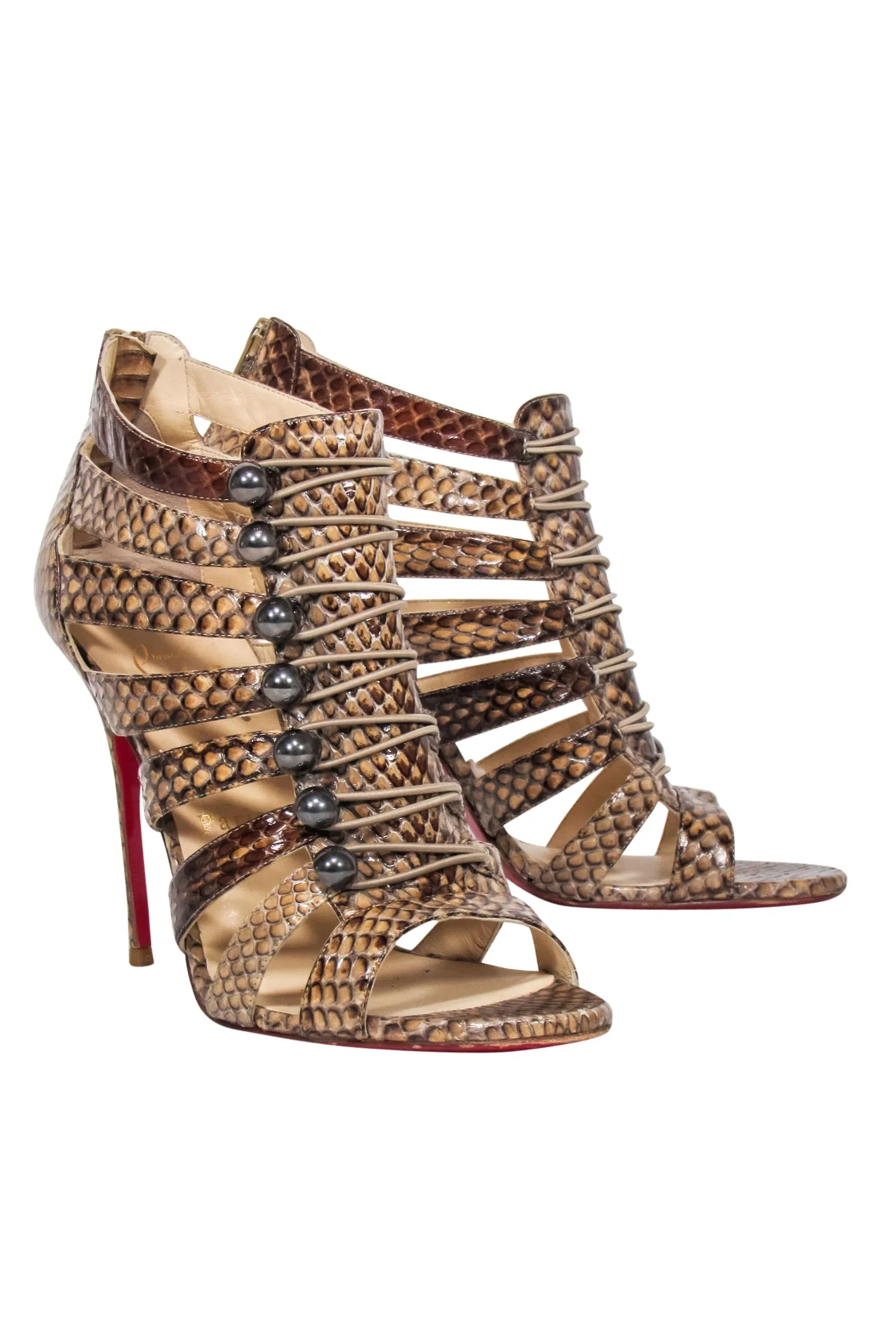Christian Louboutin - Tan Leather "Denis Cobra" Strappy Pumps Sz 9.5