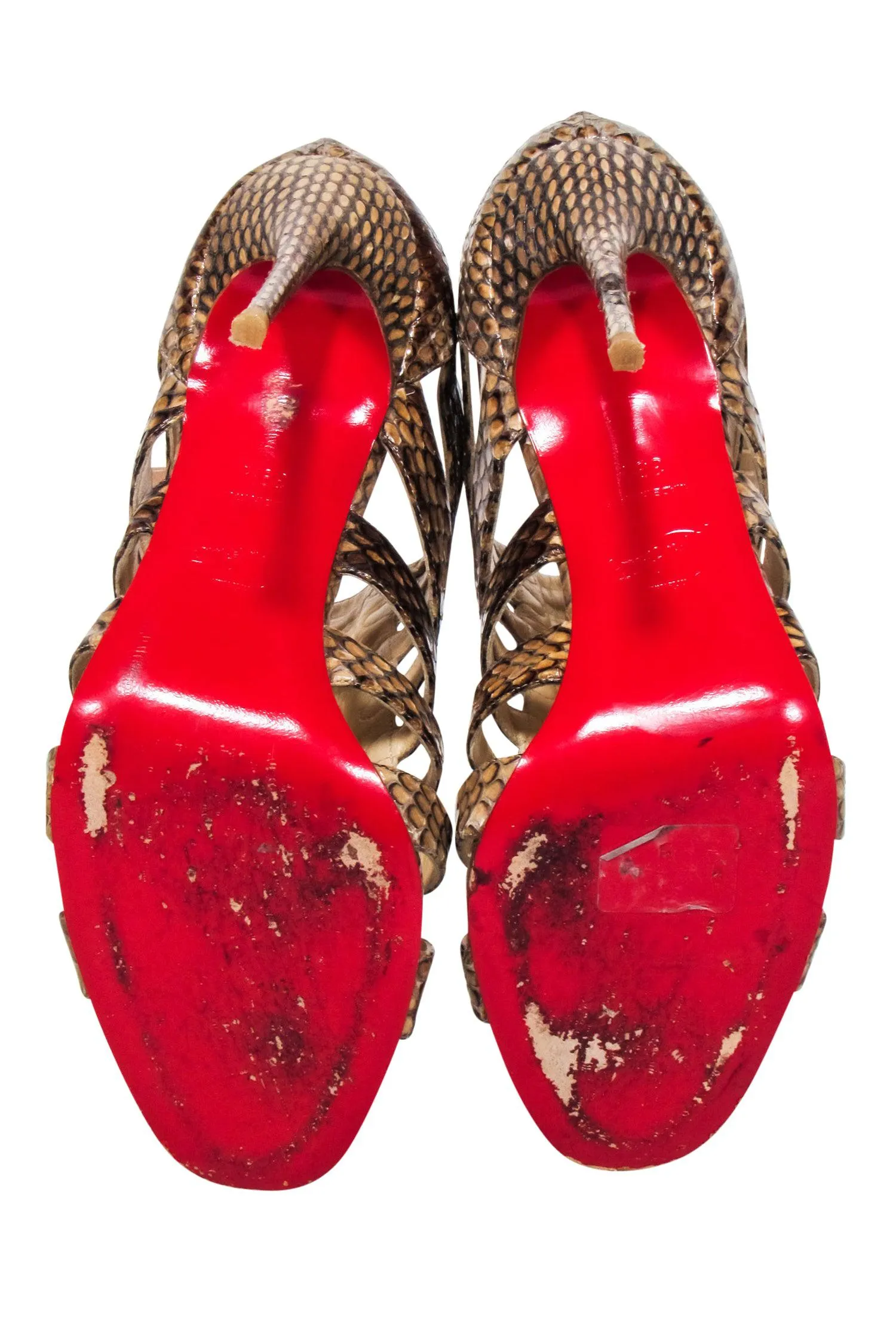 Christian Louboutin - Tan Leather "Denis Cobra" Strappy Pumps Sz 9.5