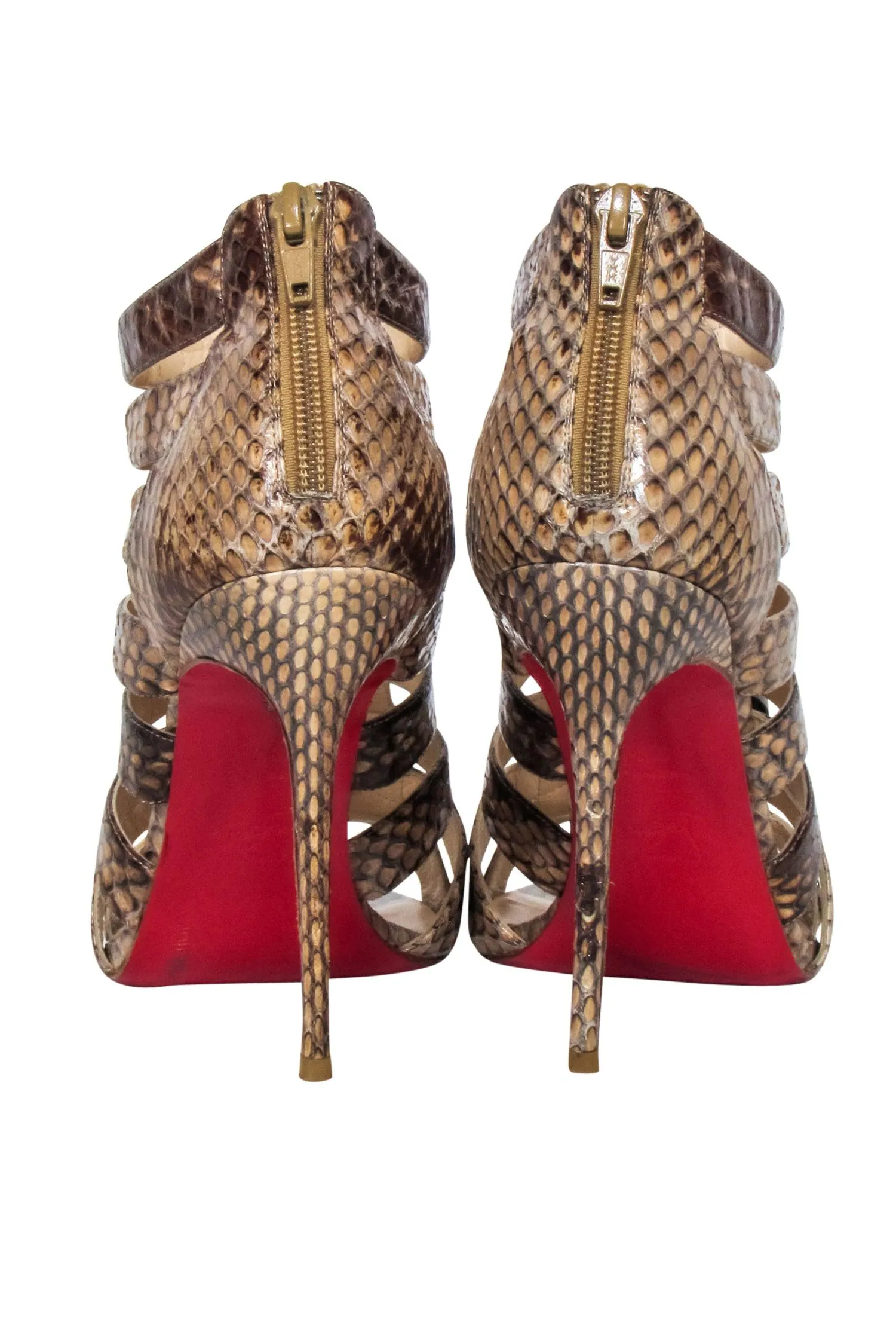 Christian Louboutin - Tan Leather "Denis Cobra" Strappy Pumps Sz 9.5