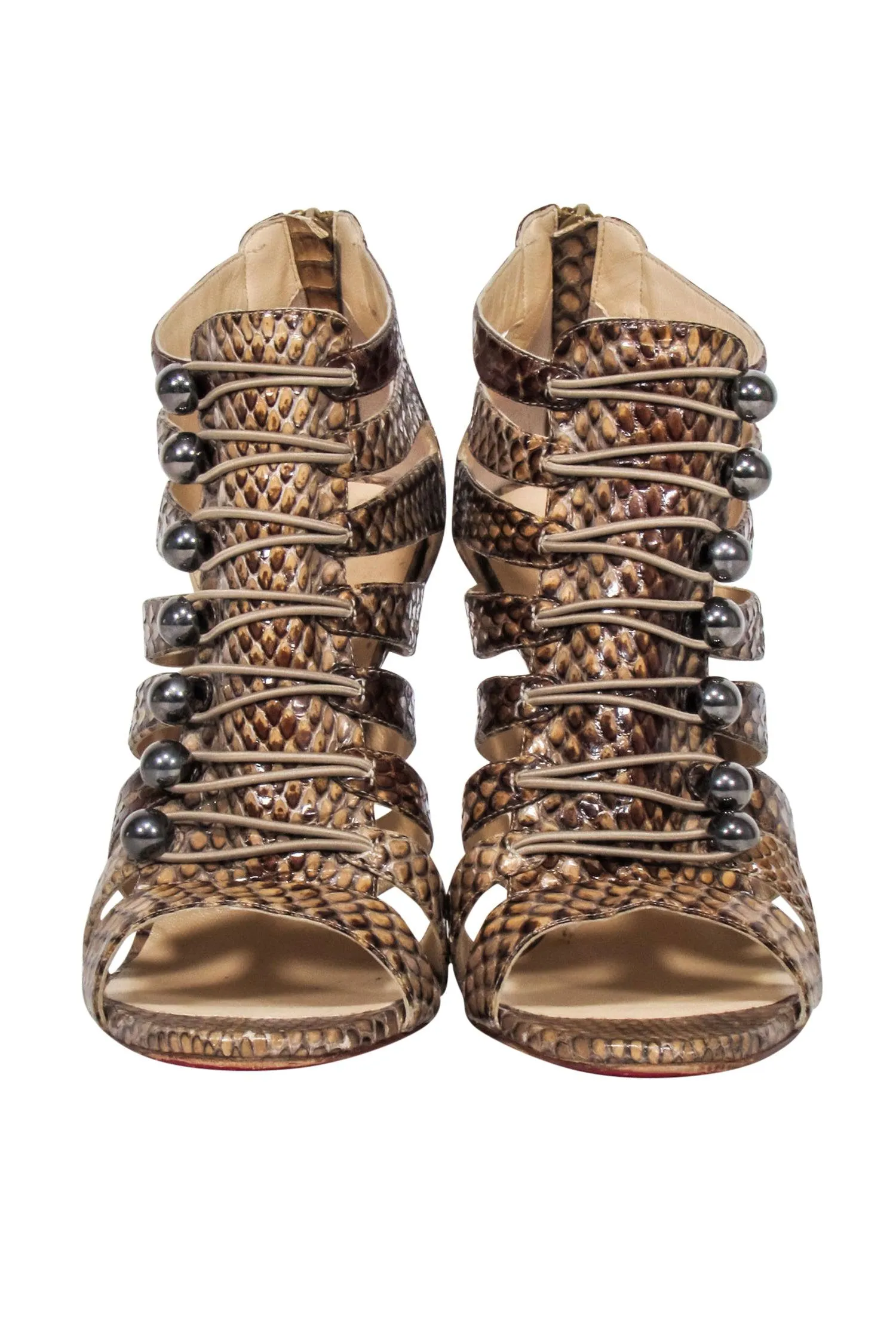 Christian Louboutin - Tan Leather "Denis Cobra" Strappy Pumps Sz 9.5