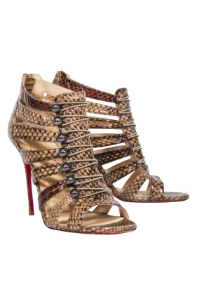 Christian Louboutin - Tan Leather "Denis Cobra" Strappy Pumps Sz 9.5