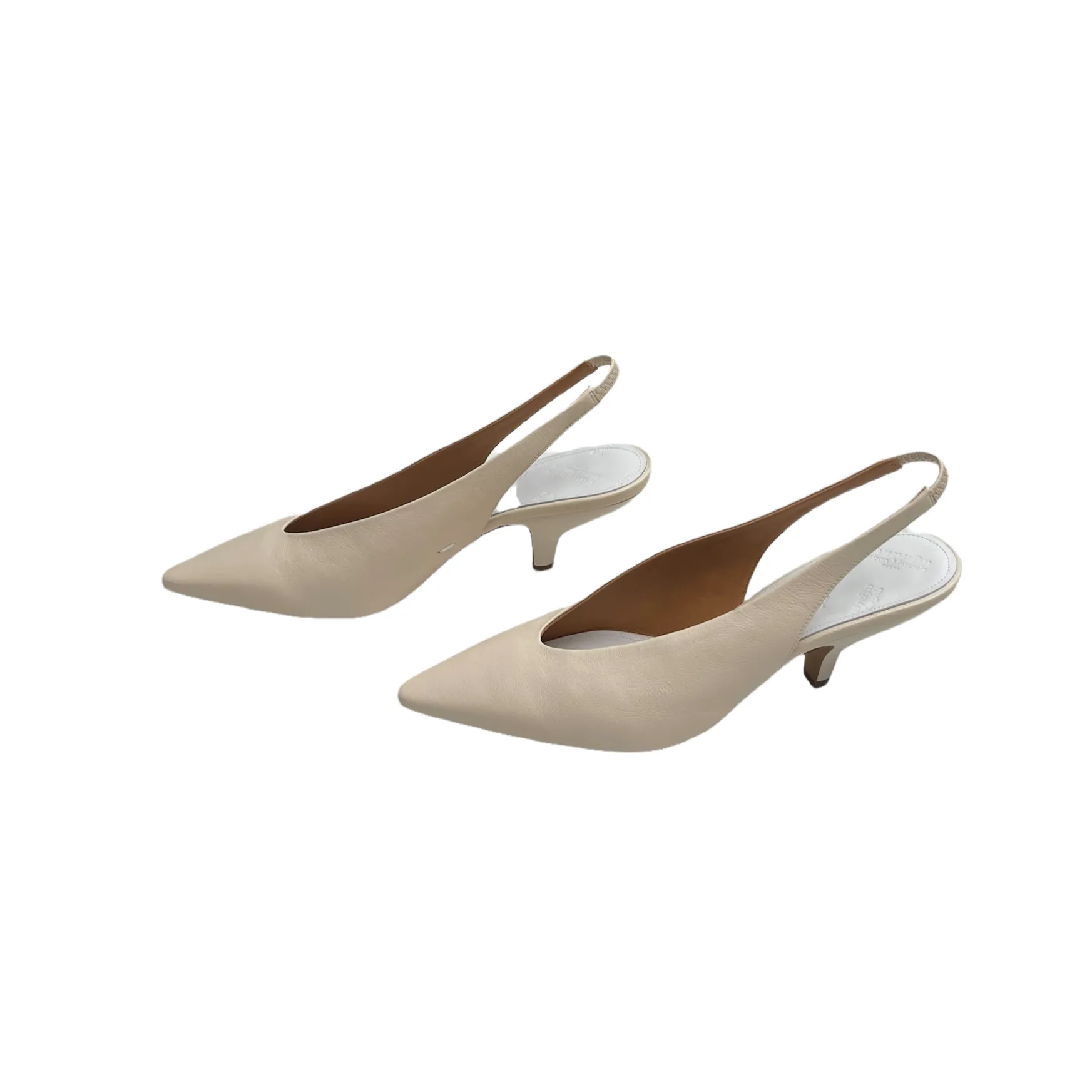 Cream Leather Kitten Heels - 7.5