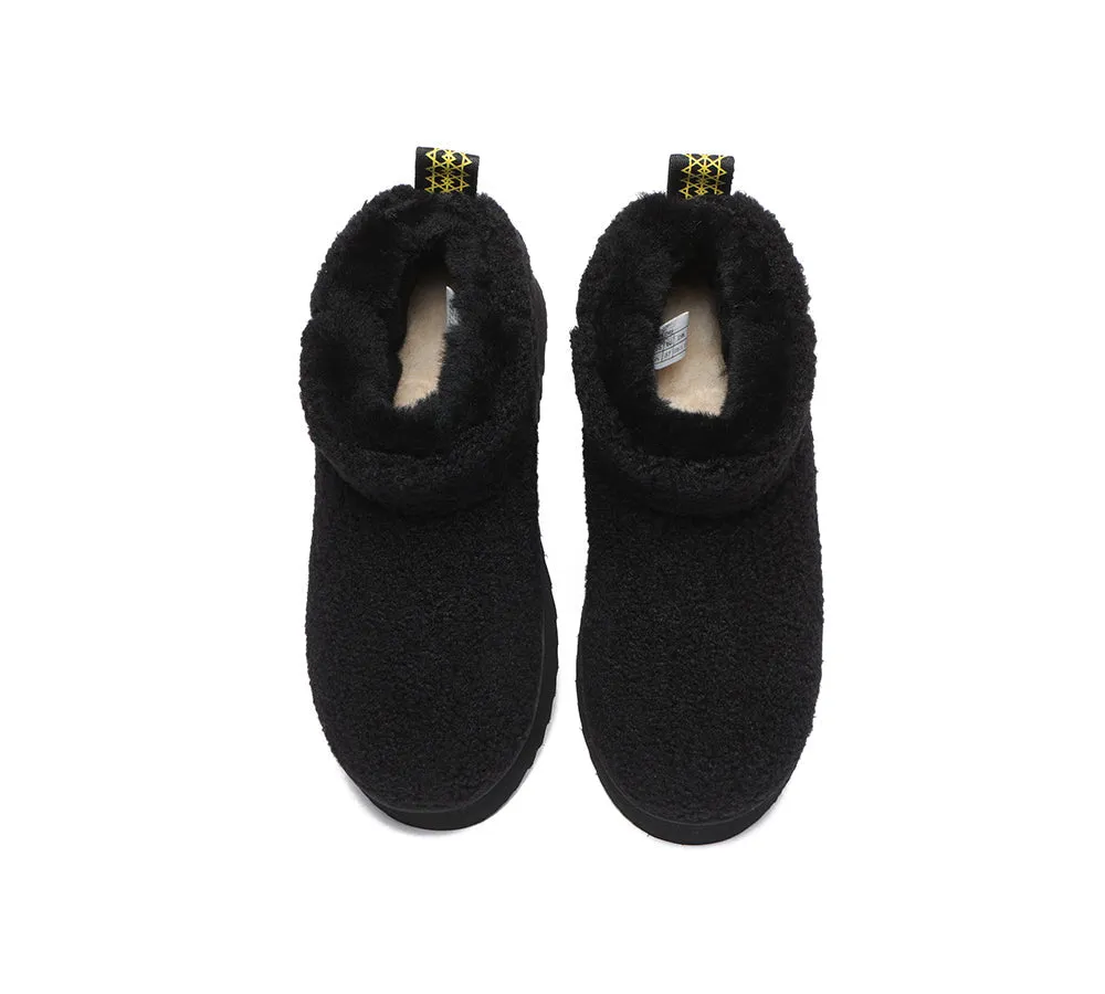 EVERAU® UGG Sheepskin Wool Plush Ankle Boots Ultra Platform Teddycozy