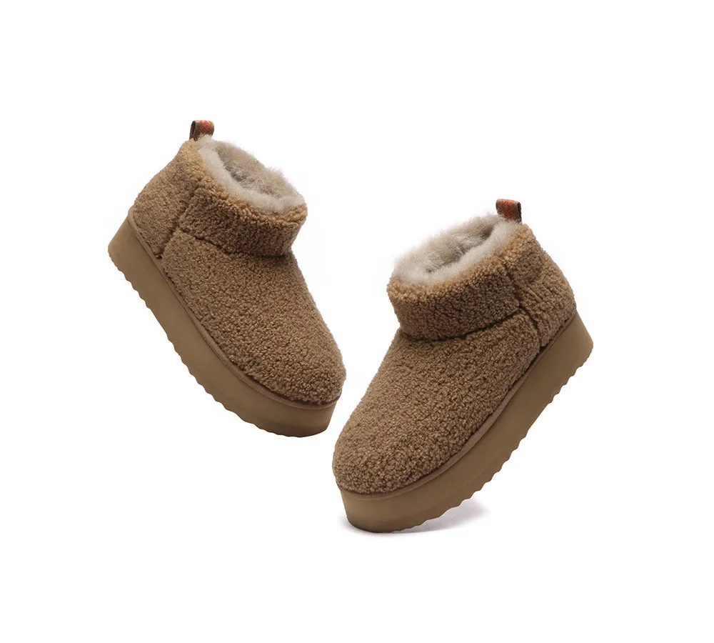 EVERAU® UGG Sheepskin Wool Plush Ankle Boots Ultra Platform Teddycozy
