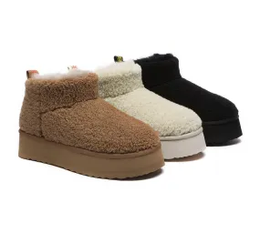 EVERAU® UGG Sheepskin Wool Plush Ankle Boots Ultra Platform Teddycozy