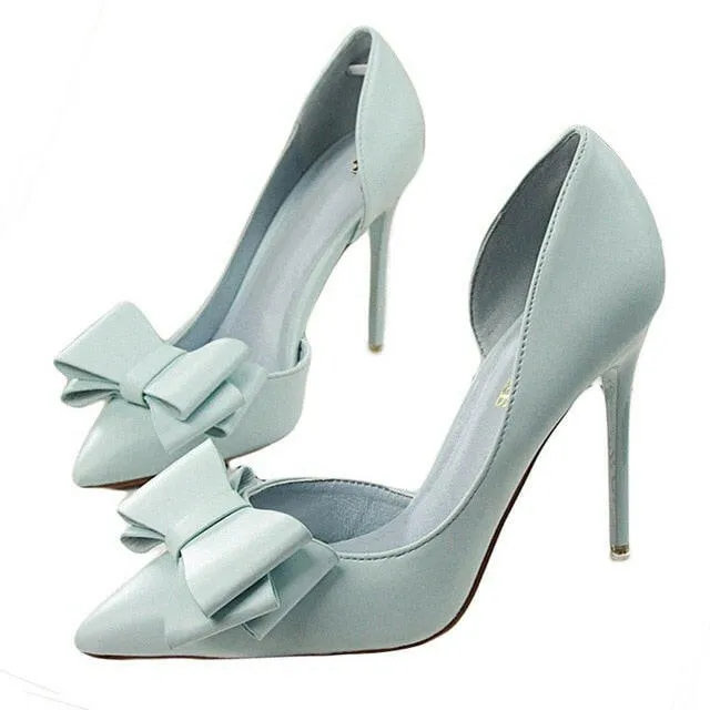 Fashion delicate sweet bowknot high heel shoes side hollow pointed Stiletto Heels Shoes women pumps