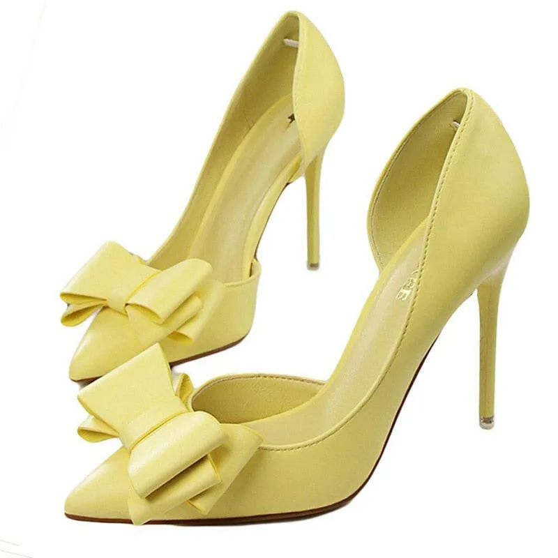 Fashion delicate sweet bowknot high heel shoes side hollow pointed Stiletto Heels Shoes women pumps