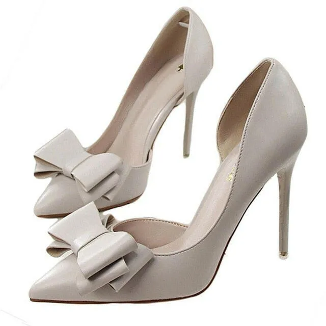 Fashion delicate sweet bowknot high heel shoes side hollow pointed Stiletto Heels Shoes women pumps