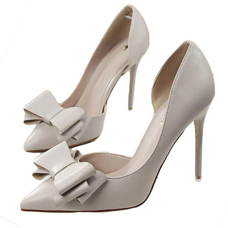 Fashion delicate sweet bowknot high heel shoes side hollow pointed Stiletto Heels Shoes women pumps