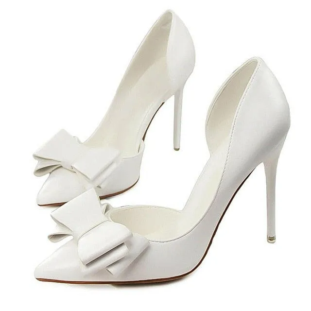 Fashion delicate sweet bowknot high heel shoes side hollow pointed Stiletto Heels Shoes women pumps