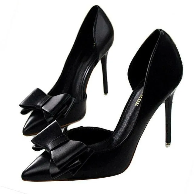 Fashion delicate sweet bowknot high heel shoes side hollow pointed Stiletto Heels Shoes women pumps