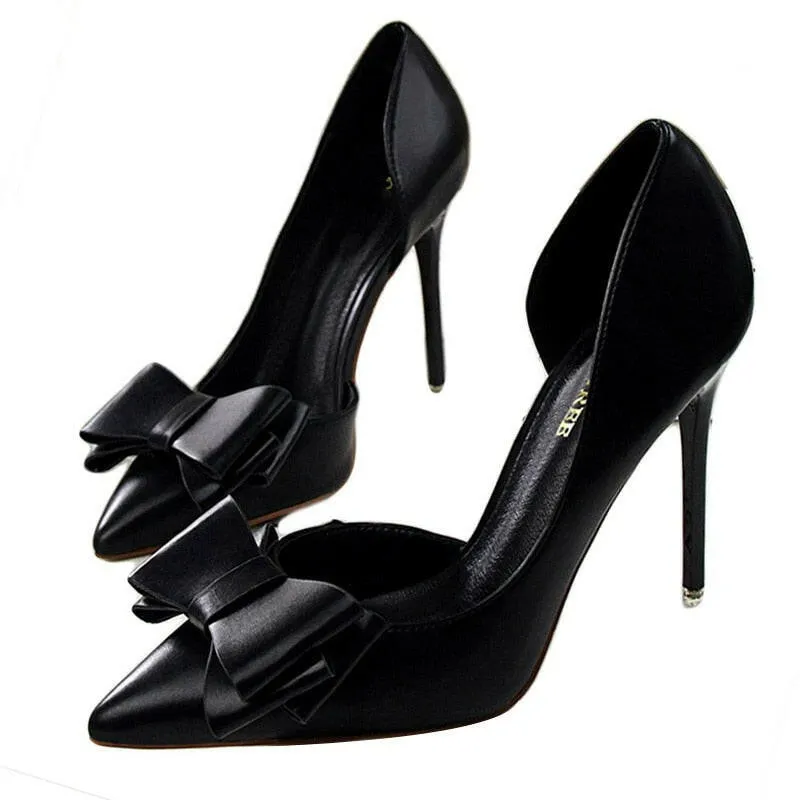 Fashion delicate sweet bowknot high heel shoes side hollow pointed Stiletto Heels Shoes women pumps