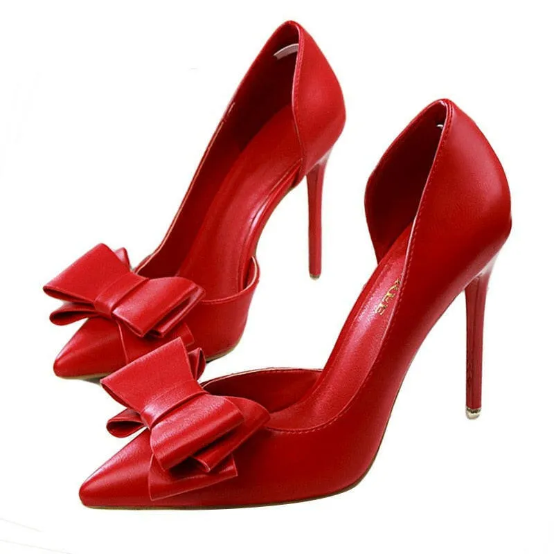 Fashion delicate sweet bowknot high heel shoes side hollow pointed Stiletto Heels Shoes women pumps