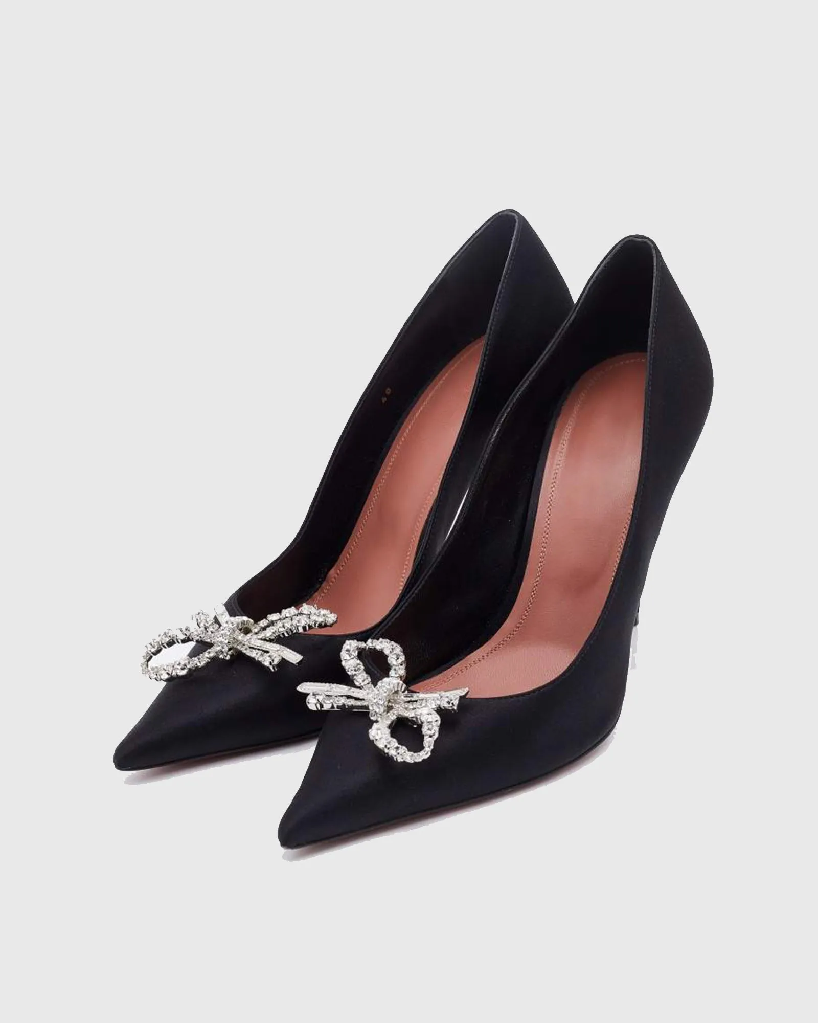 Fedora Crystal Bow Satin Pumps In Black