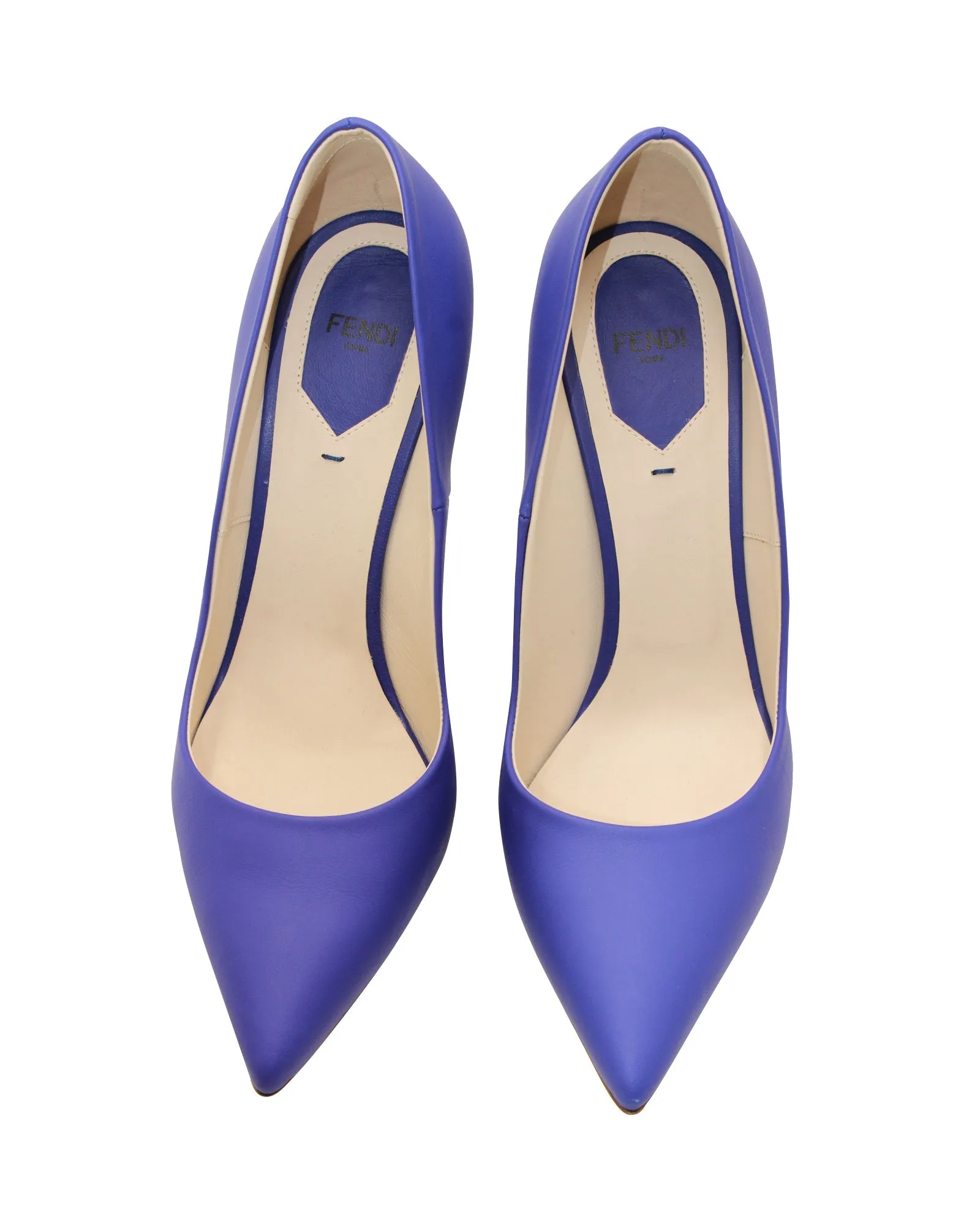 Fendi Pointed Toe Pumps in Blue Leather