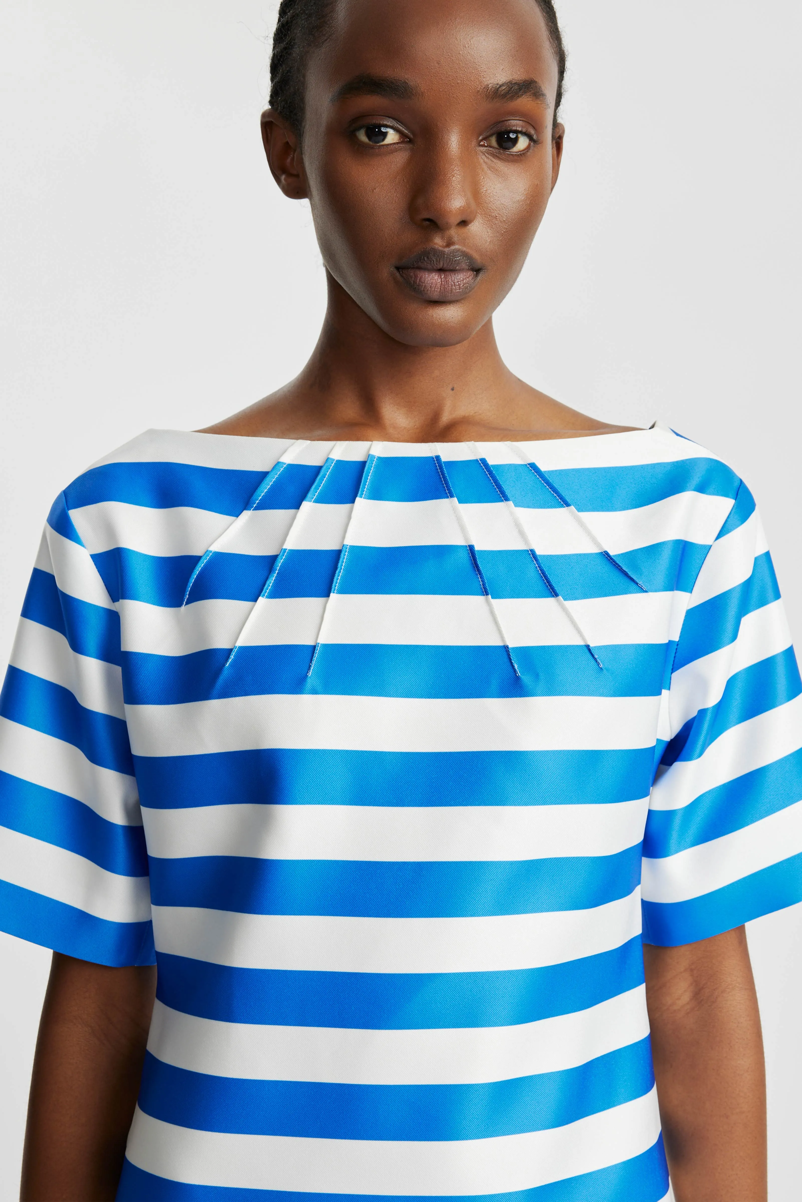 Guinevere Dress In Blue Stripe Twill