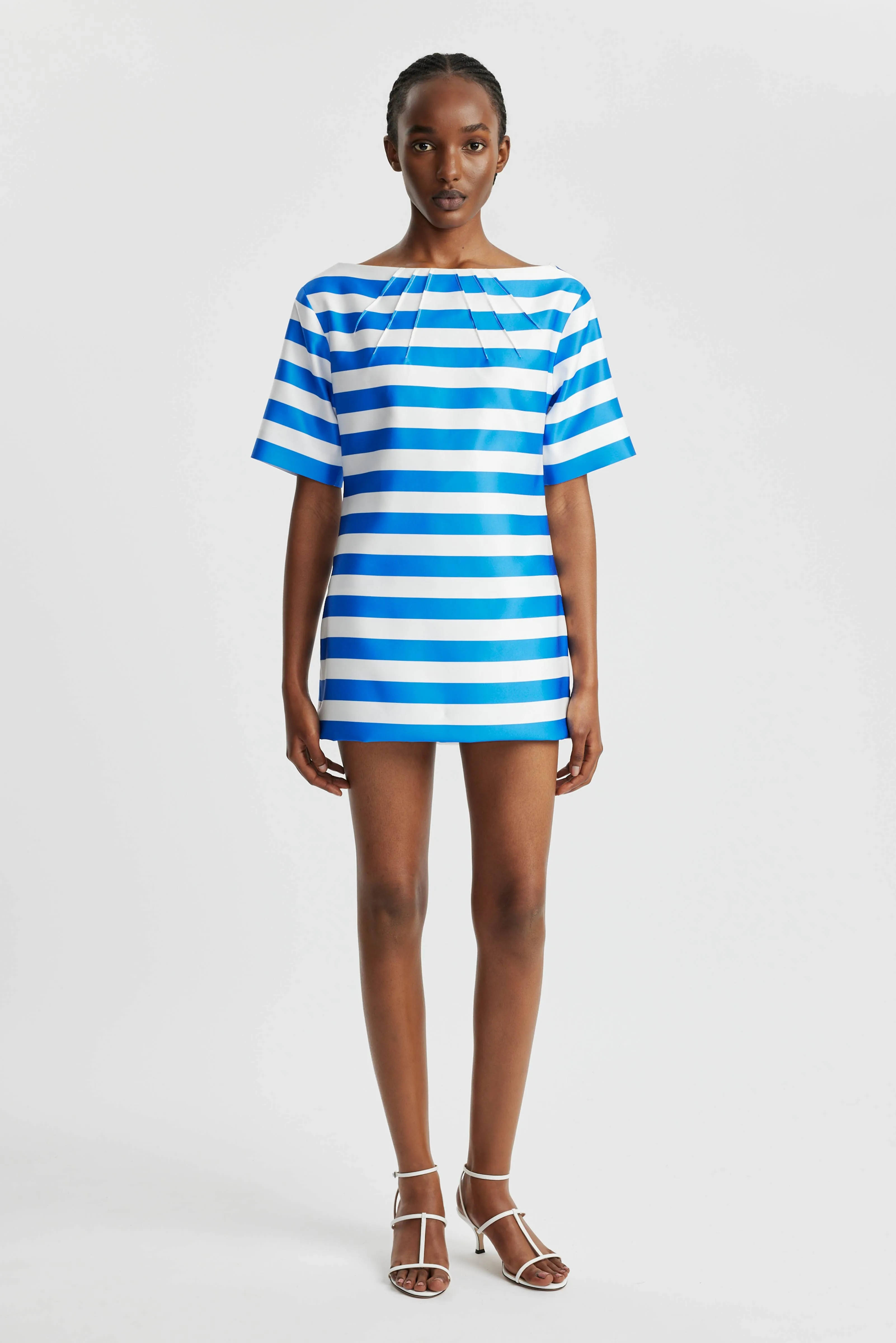 Guinevere Dress In Blue Stripe Twill