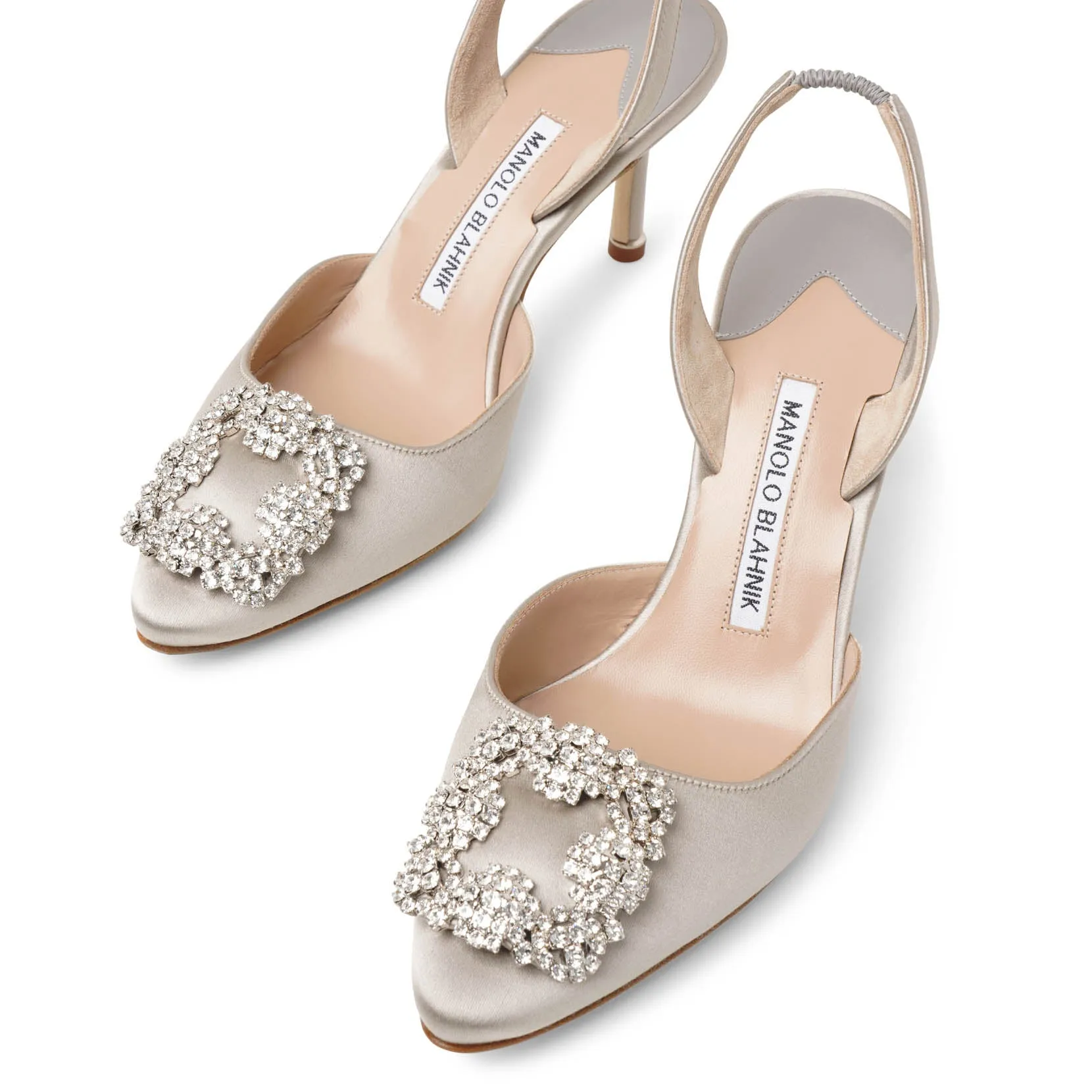 Hangisli 70 light grey satin slingback pumps