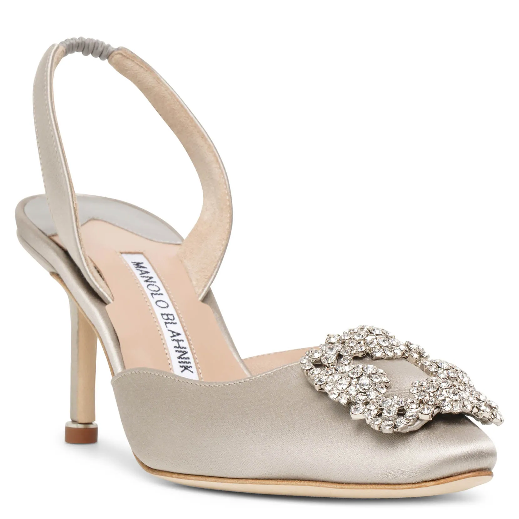Hangisli 70 light grey satin slingback pumps