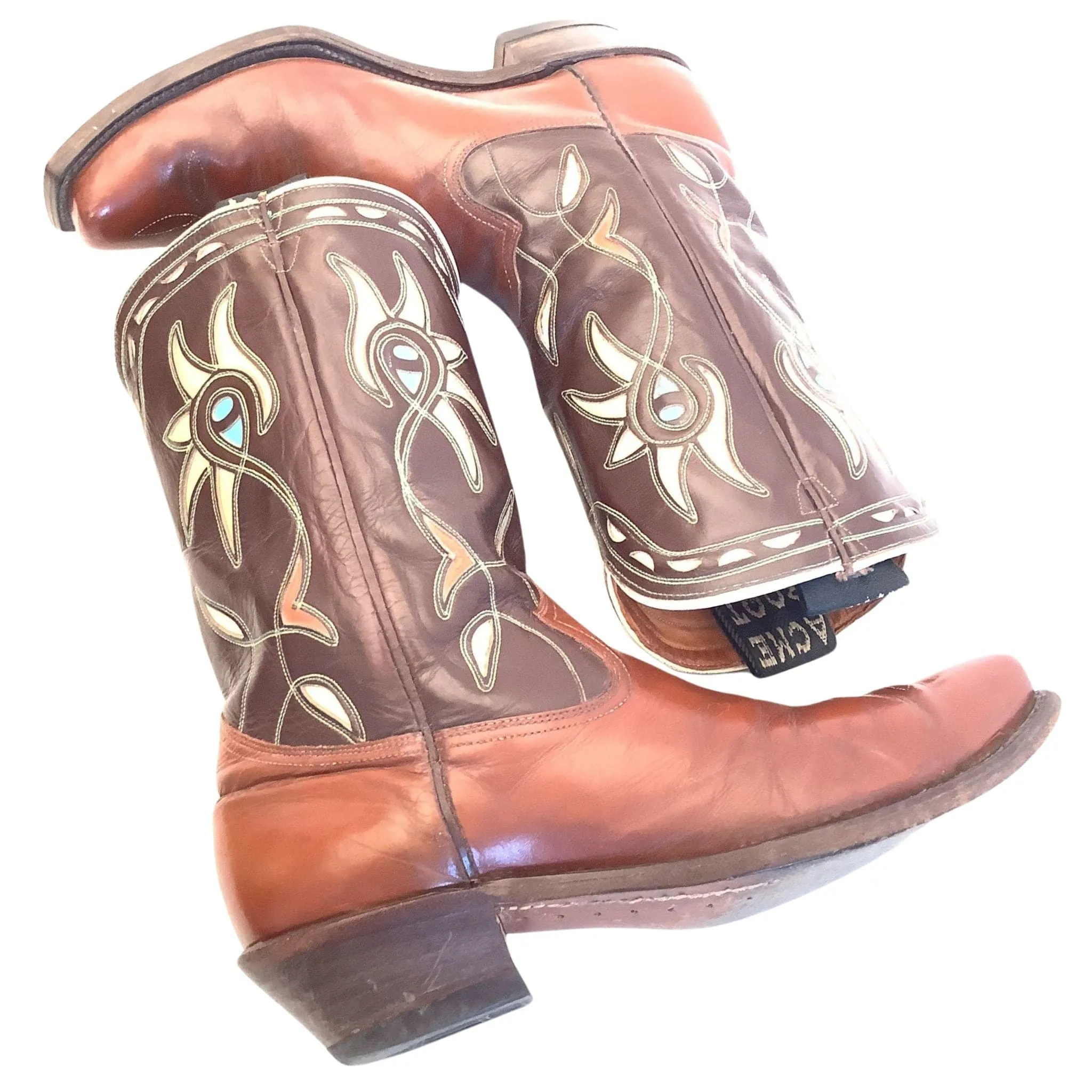 Inlaid Leather Cowboy Boots