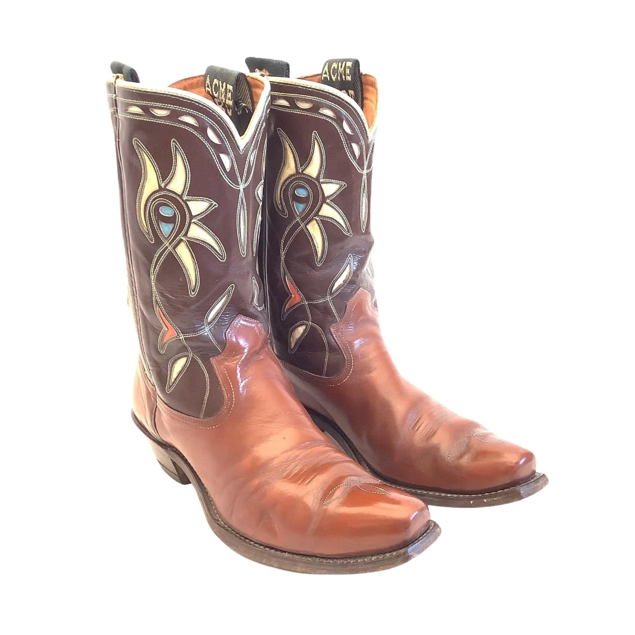 Inlaid Leather Cowboy Boots