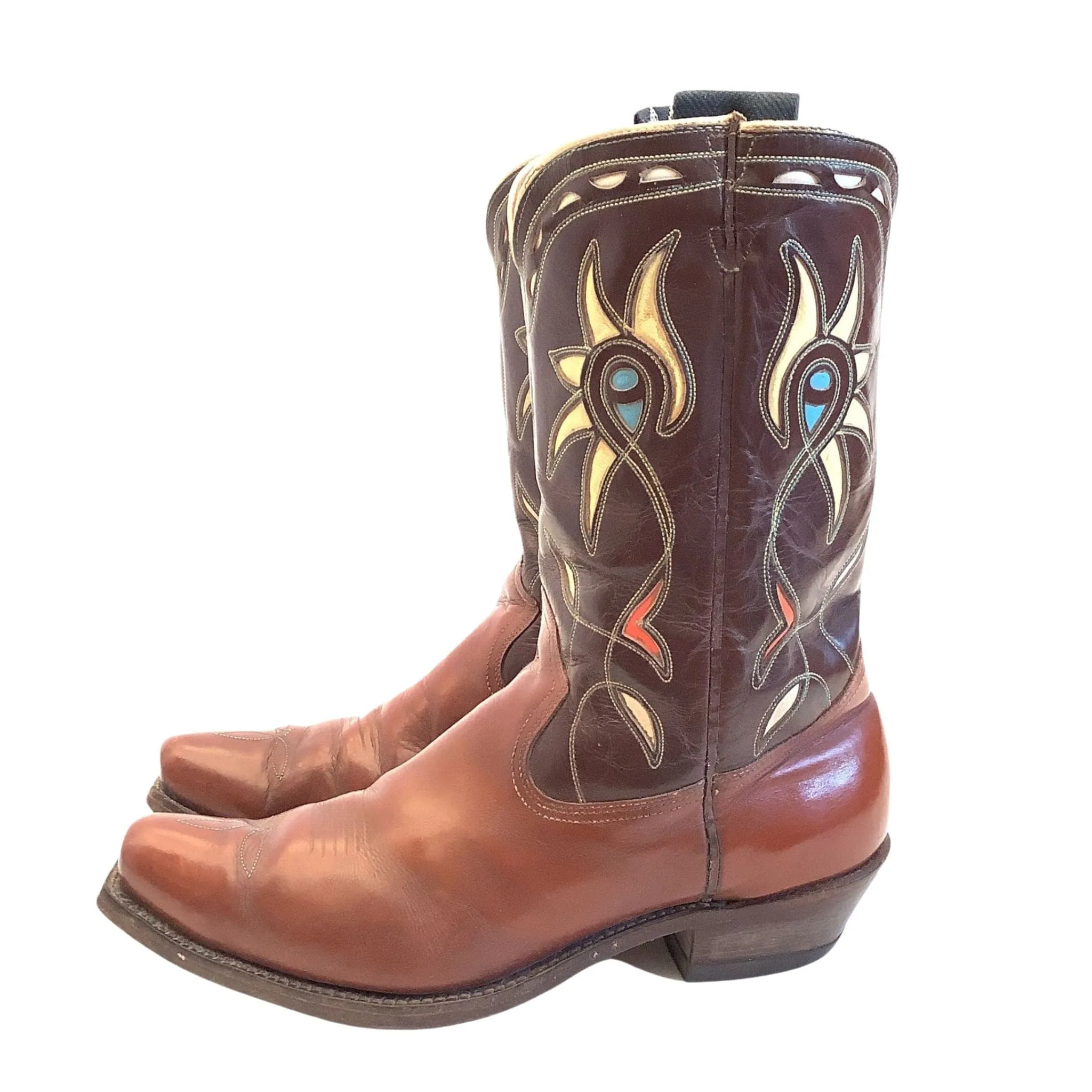 Inlaid Leather Cowboy Boots