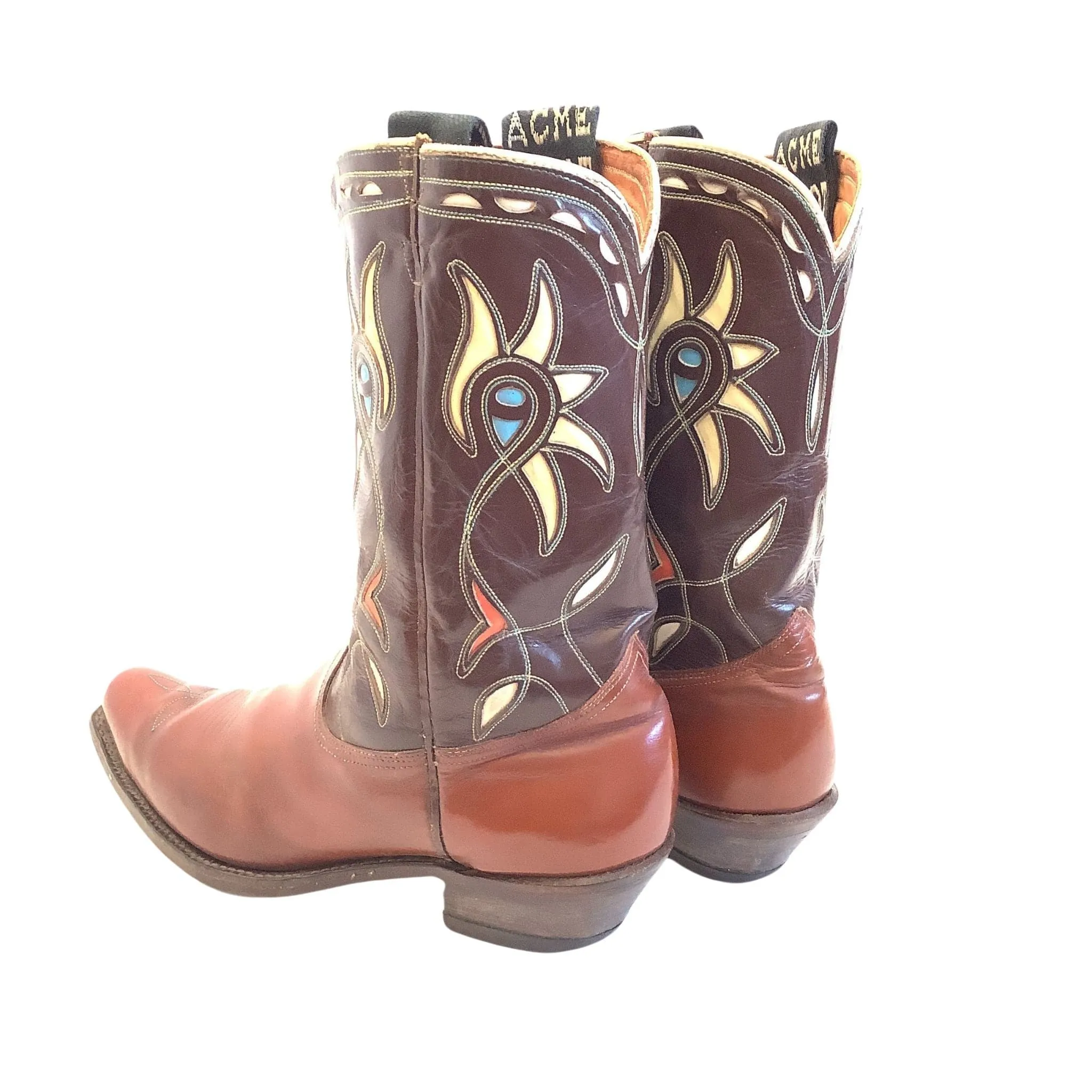 Inlaid Leather Cowboy Boots