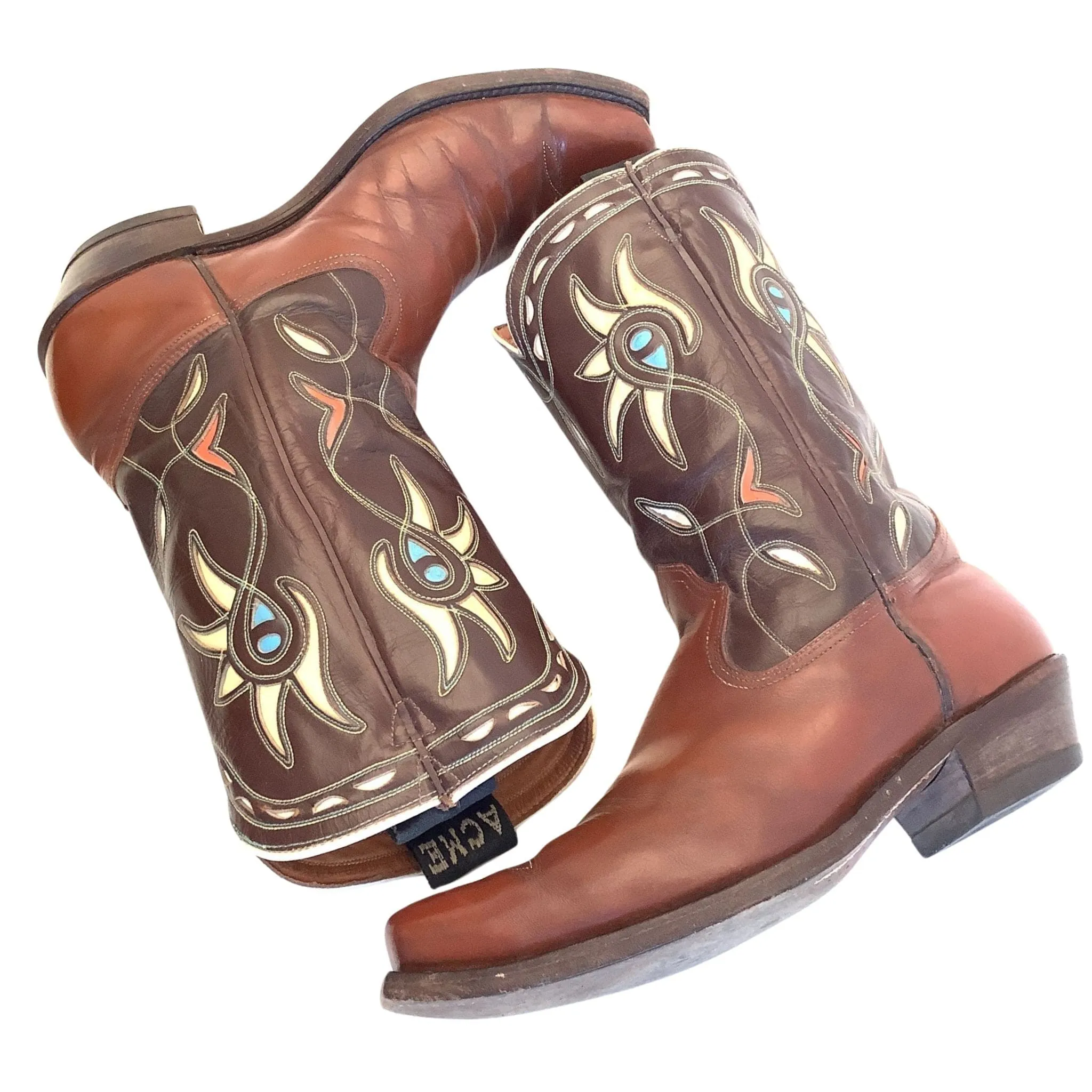 Inlaid Leather Cowboy Boots