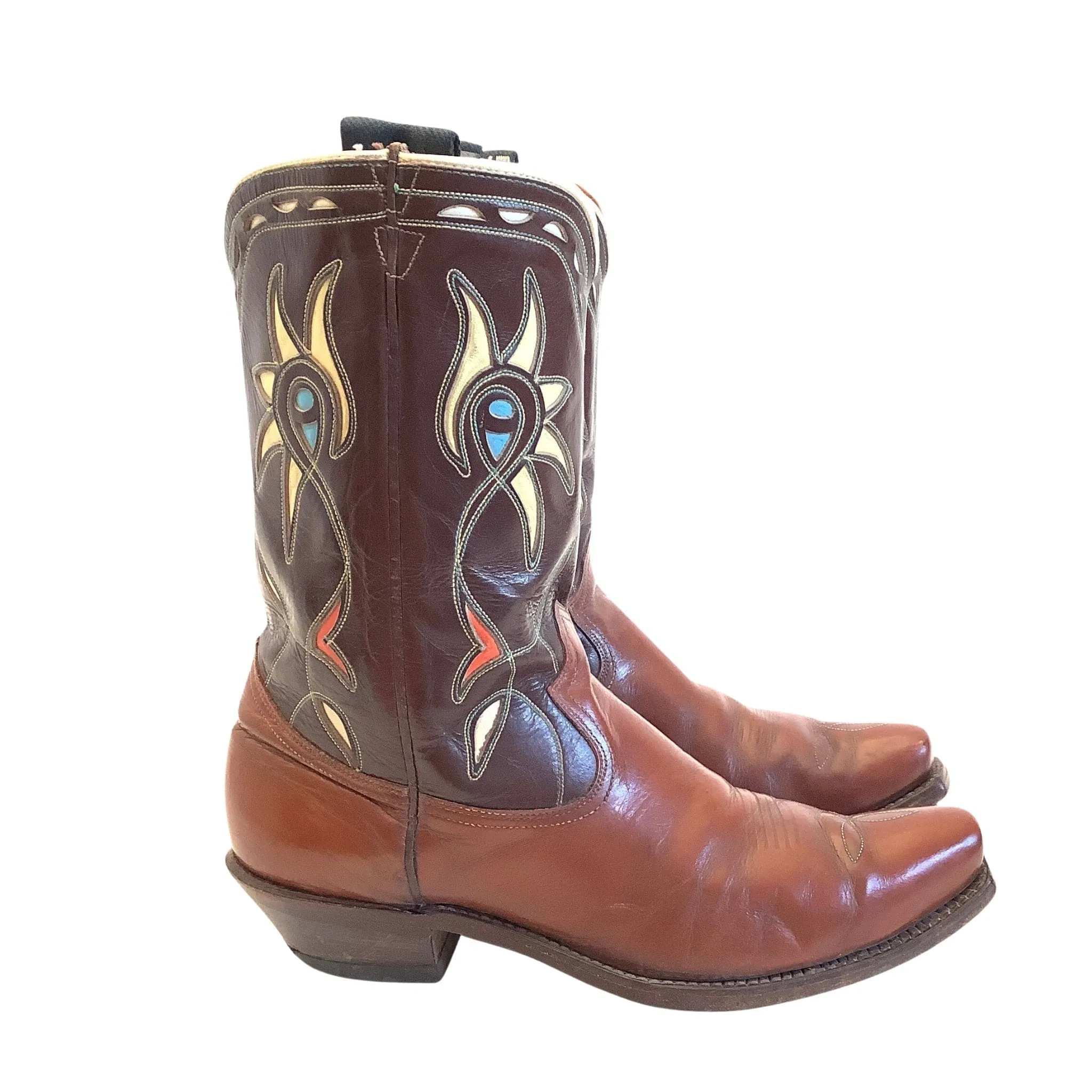 Inlaid Leather Cowboy Boots