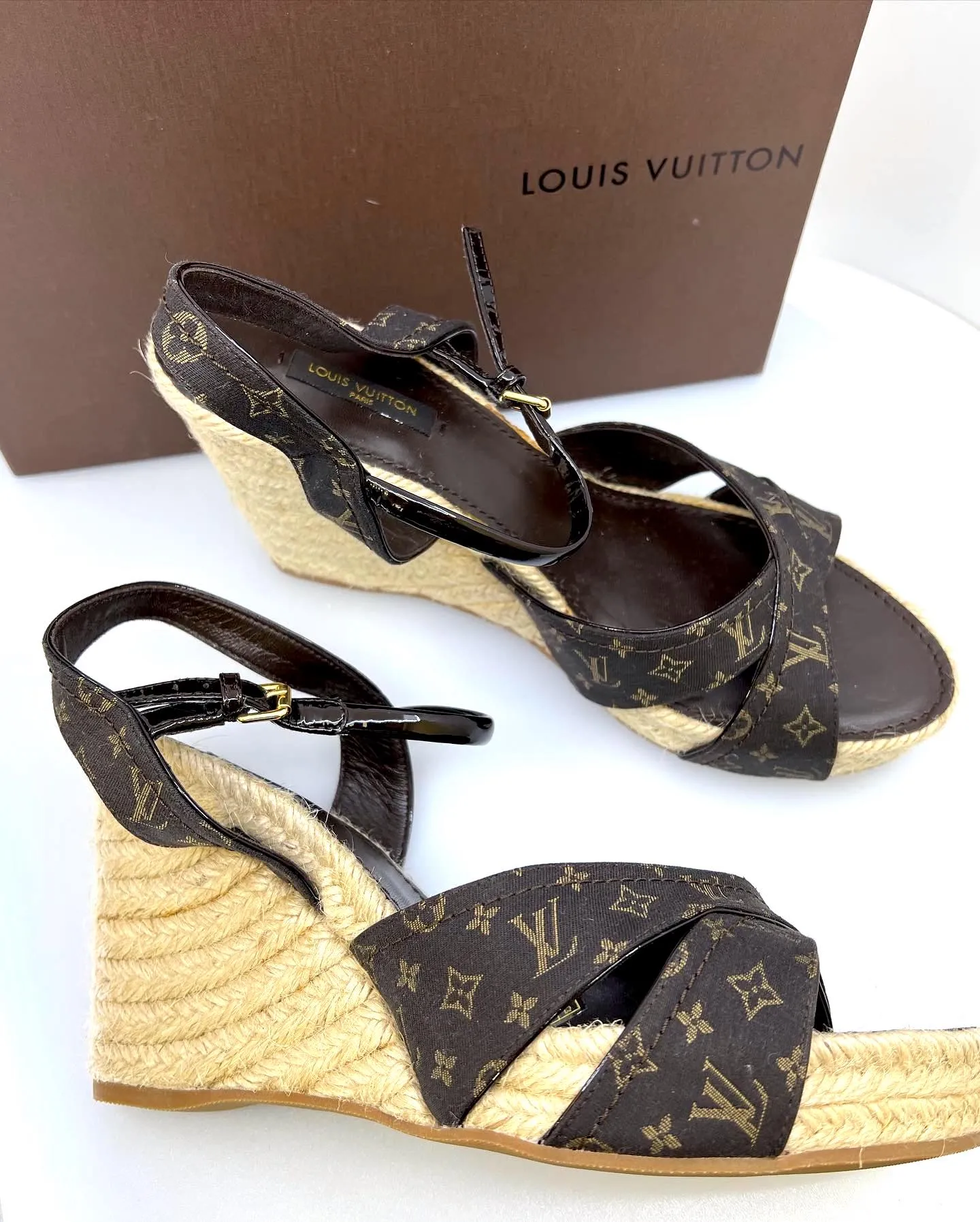 LOUIS VUITTON MONOGRAM IDYLIE MAJORCA ESPADRILLE WEDGE SANDALS