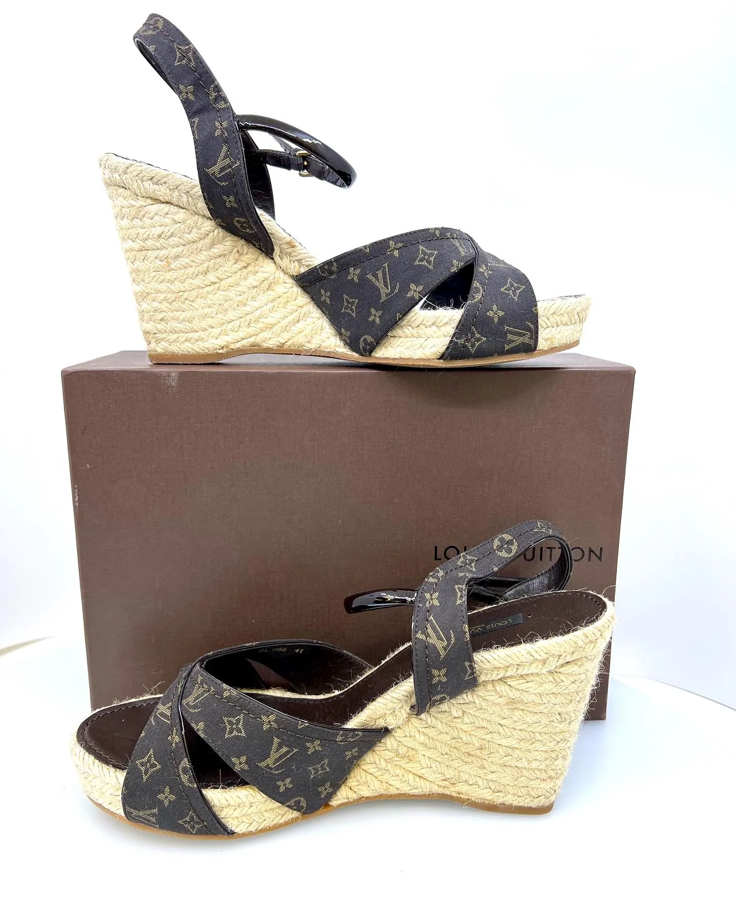 LOUIS VUITTON MONOGRAM IDYLIE MAJORCA ESPADRILLE WEDGE SANDALS