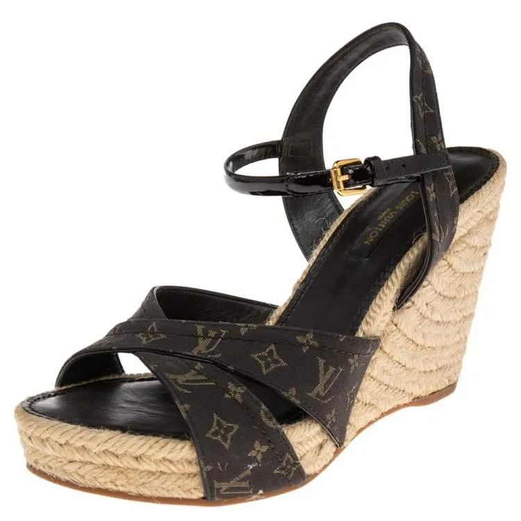 LOUIS VUITTON MONOGRAM IDYLIE MAJORCA ESPADRILLE WEDGE SANDALS