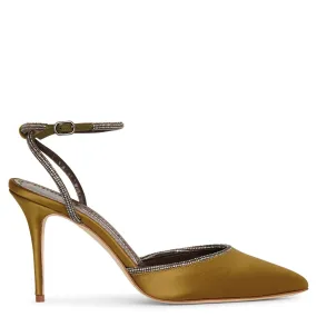Narcona 90 olive satin jewel pumps